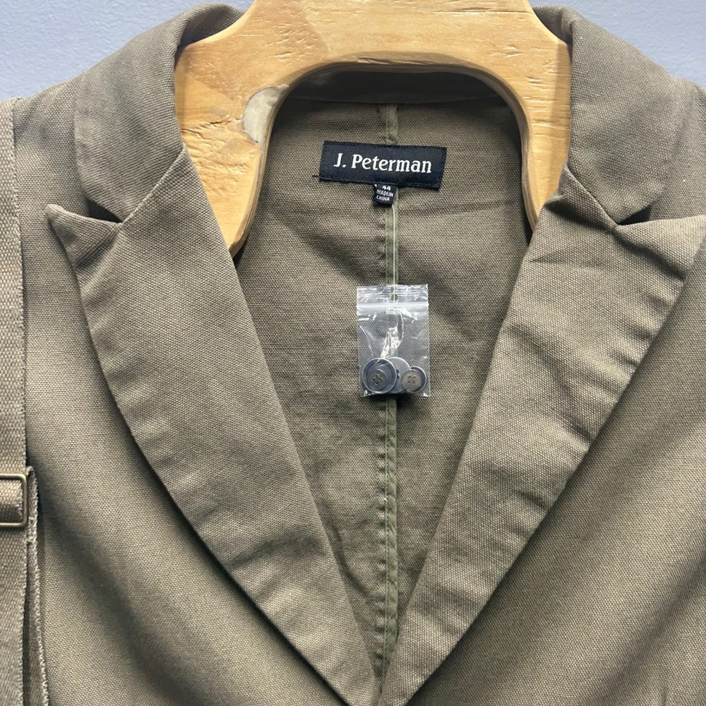 J. Peterman Khaki Utility Blazer Men's 44 Cotton Safari Game Pouch Suspenders